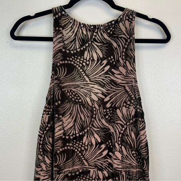 Free People S Pink and Brown Floral Velvet Mini Dress Sleeveless Boho Hippie - Picture 12 of 13